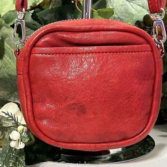 Vintage Brighton Raj Square Red Leather Crossbody Hand Bag Small Ivory Beads - Picture 4 of 9